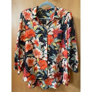 Zara basics tropical flower button down